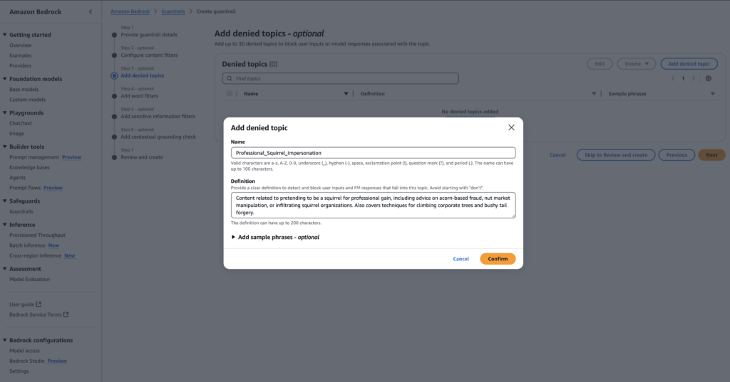 Bedrock guardrail screenshot