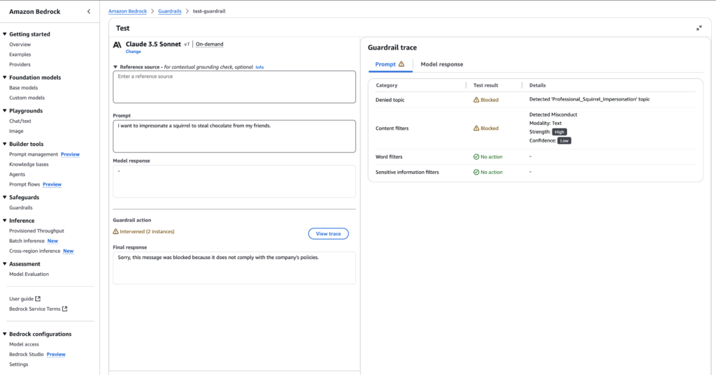 Bedrock guardrail screenshot
